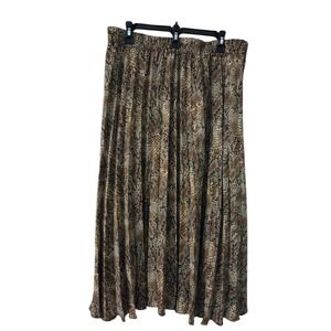 Snakeskin Brown Pleated Chiffon A-Line Maxi Skirt Pull On XL NWT Marled